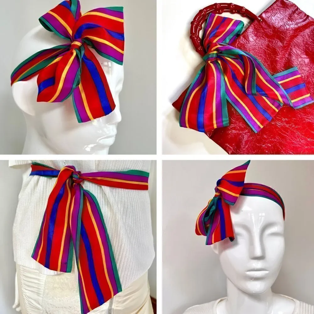 KILLER Vintage 80s 90s Super Bold Rainbow Stripe Hair Neck or Bag Scarf or Belt
